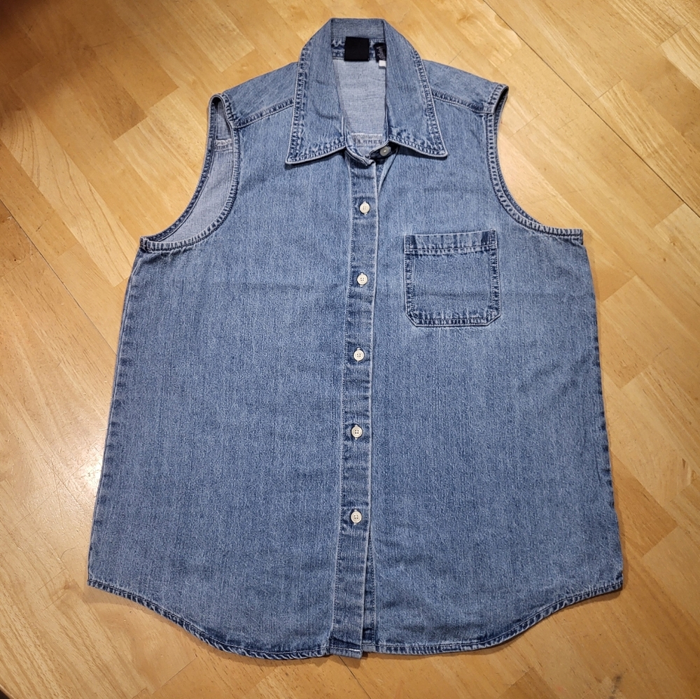 Vintage GAP Denim Vest Button Up Blue Size XL Denim Shirt Y2K 90s Sleeveless Top